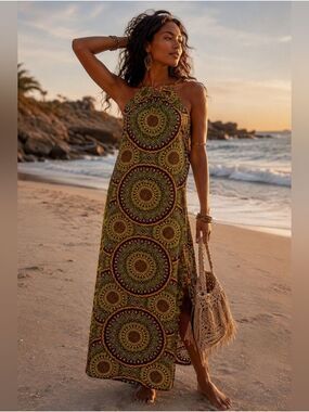 Ankara Print Halter Neck Maxi Dress Large